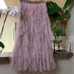 Anthropologie Asymmetrical Pink Ruffle Skirt